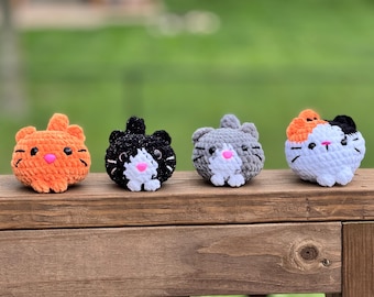 Crocheted Chubby Bun Cat Plushie: Custom Chenille Stuffed Animal