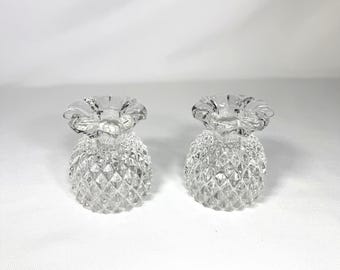 Pair of Heisey Plantation Pressed Glass Pineapple Candlestick Holders