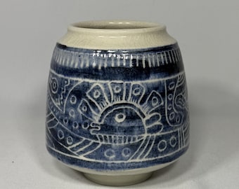Handmade Studio Pottery Planter - Blue and White Ceramic Pot