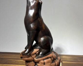 Ceramic Incense Holder Howling Wolf Artist Signed