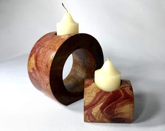 Mid Century Vintage Wood Candle Holders - Sculptural Tealight Holders