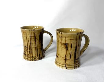 Vintage 1960's Tiki Style Pottery Mugs Set of 2