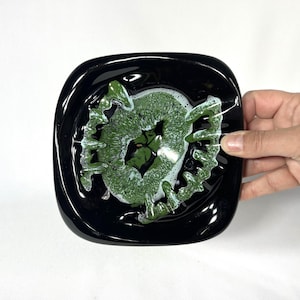Vintage Mid Century Modern Retro Black and Green Glaze Ashtray