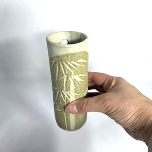 Vintage Studio Pottery Wall Pocket Vase - Bamboo Relief