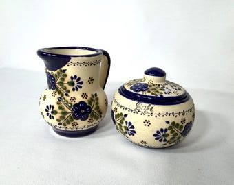 Ceramic Sugar & Creamer Set - Hand Painted Floral Cafe Kitchen
