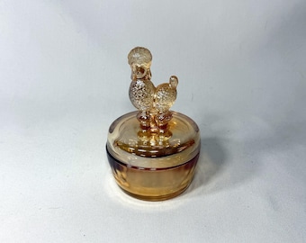 Vintage Jeanette Marigold Carnival Glass Poodle Powder Jar