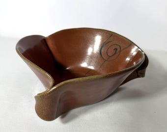 Handmade Hilborn Pottery Bowl - Sculpted Rim Artisan Bowl