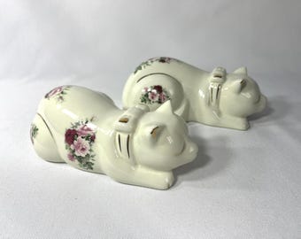 Formalities Cat by Baum Bros - Porcelain Sleeping Cats with Roses and Gold Details