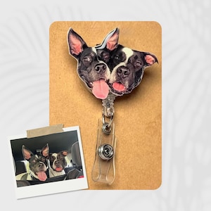 Custom Two Pet Photo Badge Reel, Personalized ID Clip, Shrink Plastic Name Badge, Cute Animal Badge Holder, Gift for Nurse, Vet Tech