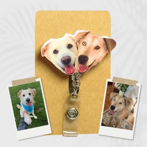 Personalized Pet Photo Badge Reel, Custom Animal ID Clip, Shrink Plastic Badge Holder, Gift for Nurse, Vet Tech, Teacher