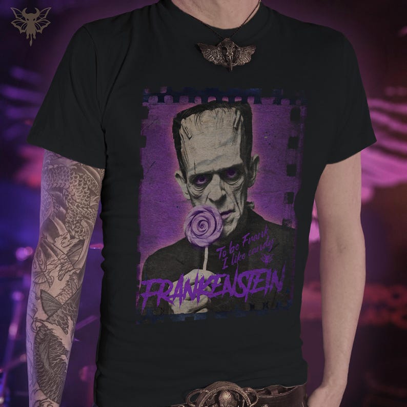 Retro Frankenstein T-Shirt, Funny Horror Movie Tee, Garment-Dyed Cotton Bild 1