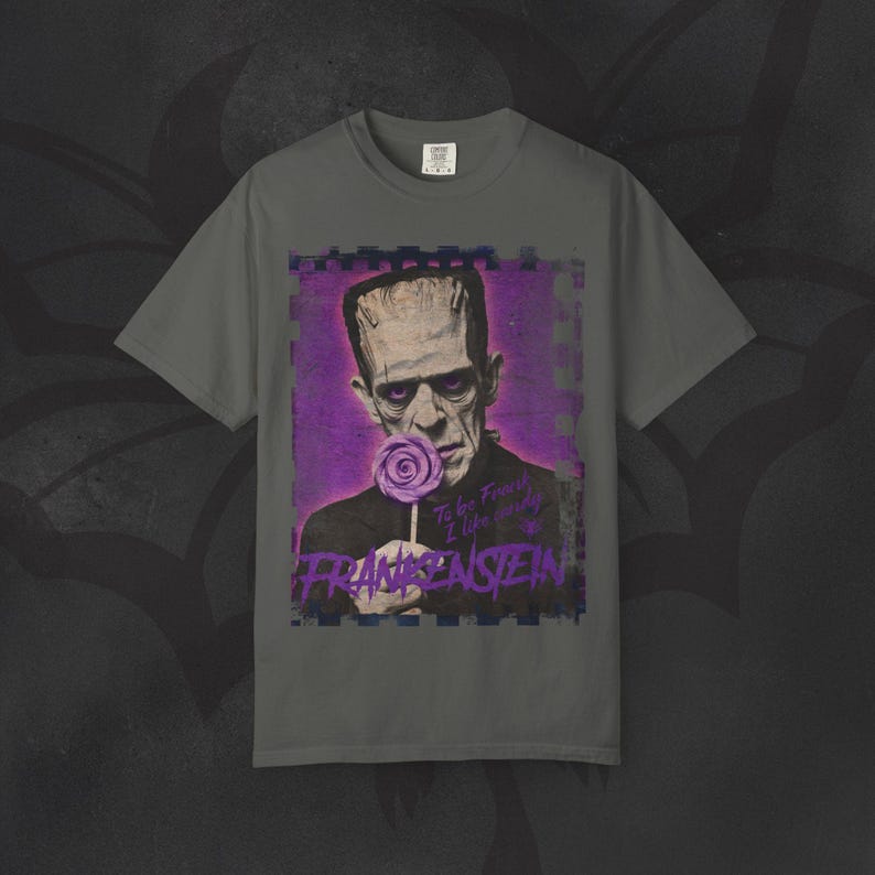 Retro Frankenstein T-Shirt, Funny Horror Movie Tee, Garment-Dyed Cotton Pepper