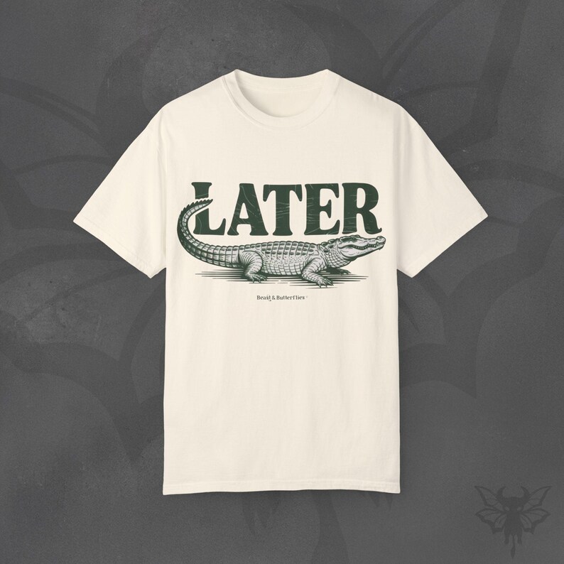 Later Gator T-Shirt, Vintage Graphic Print, Ethical Cotton Tee Ivory
