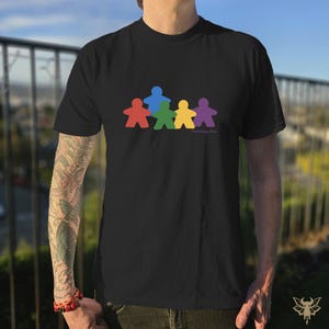 Rainbow Meeple Pride T-Shirt, LGBTQ Gamer Shirt, Bright Rainbow Tee, Casual Pride Outfit, Soft Comfortable Fabric, Inclusive Gift