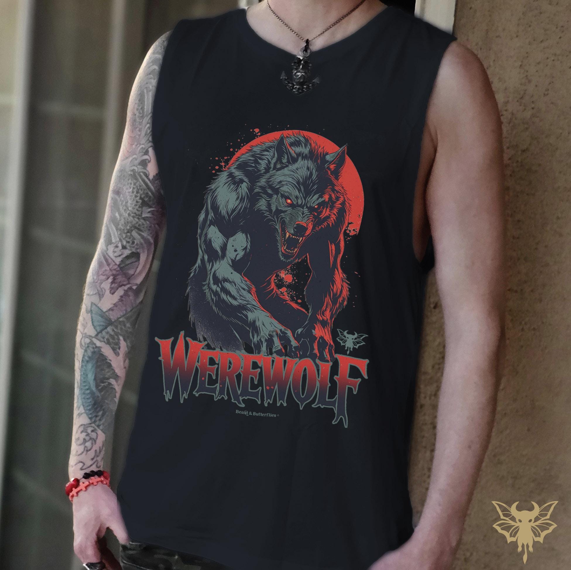 Werewolf Muscle Tank Gothic Punk Gym, Horror Graphic Shirt, Beast Mode Apparel, Soft Cotton Fabric, Unisex Fit, Eco Ink