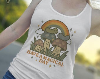 Magic Mushroom Tank Top, Rainbow Sleeveless Shirt, Festival Beachwear