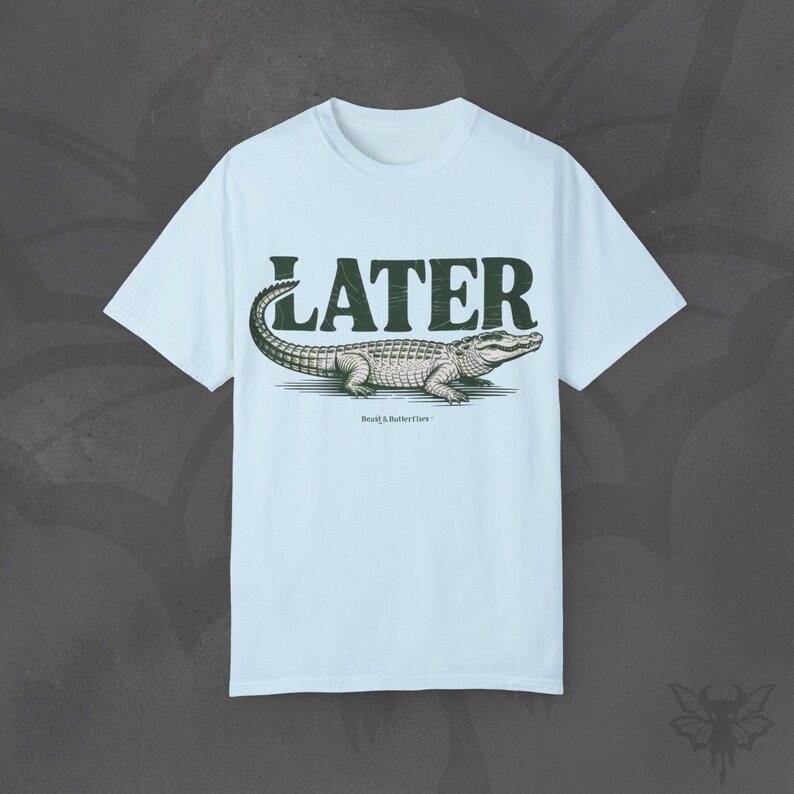 Later Gator T-Shirt, Vintage Graphic Print, Ethical Cotton Tee Chambray