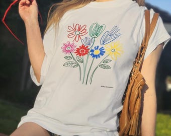 Floral Graphic Tee, Edgy Unisex Art Shirt
