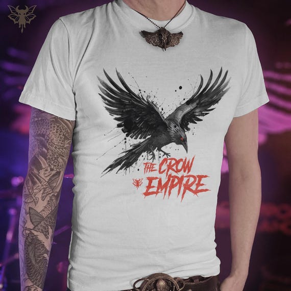 Gothic Crow Graphic Tee, Metal Winged Design, Garment Dyed Comfort Colors