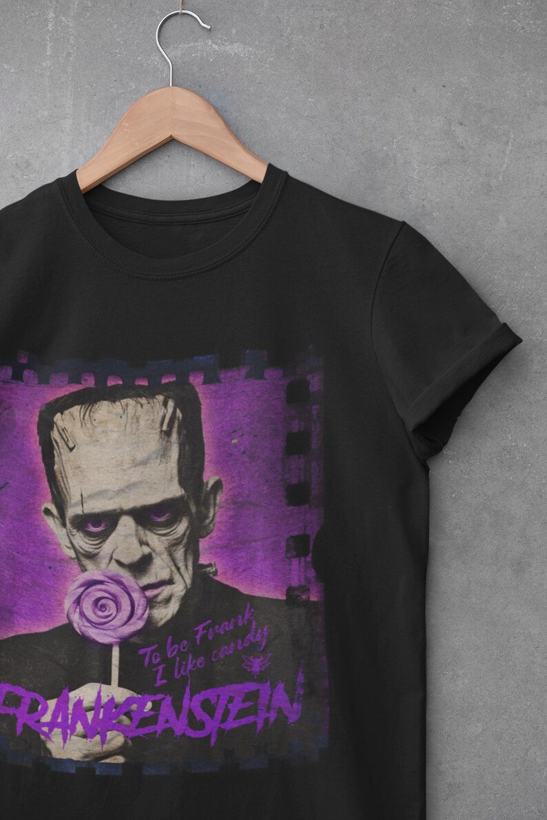 Retro Frankenstein T-Shirt, Funny Horror Movie Tee, Garment-Dyed Cotton Bild 3