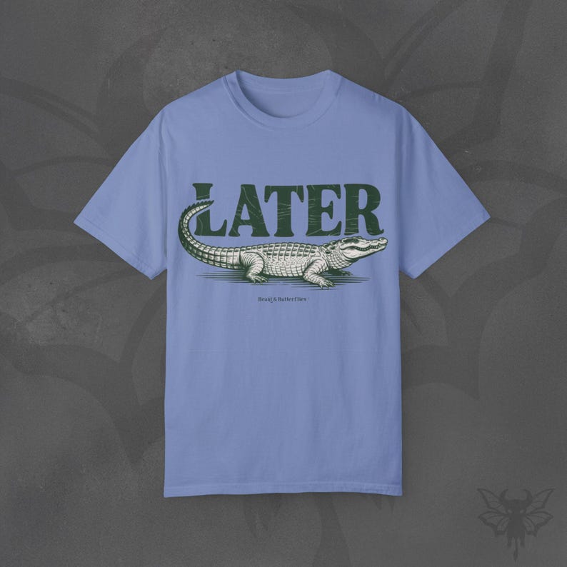 Later Gator T-Shirt, Vintage Graphic Print, Ethical Cotton Tee Washed Denim