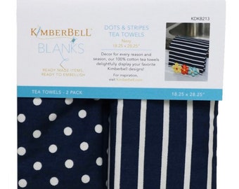 Kimberbell Dots & Stripes Tea Towels (Navy Blue) - Blanks