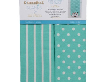 Kimberbell Dots & Stripes Tea Towels (Aqua Blue) - Blanks