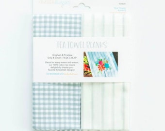 Kimberbell Gingham  & Pinstripe Tea Towels (Grey and White) - Blanks