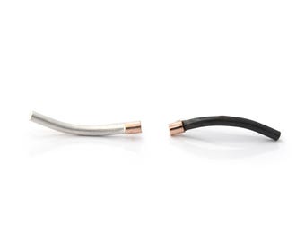 Minimalist Edgy Rose Gold and Sterling Silver Ear Crawler Earring | Modern Comfortable Solid Silver and Gold Ear Pin Climber