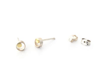 Everyday Mixed Metal Small Dot Stud Earring - Unisex Solid Gold and Sterling Silver Minimalist Post Earring