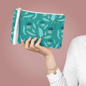 Blaue Vintage Saflower Clutch-Tasche - Florale Tote-Handtasche, Damen Abend Geldbörse, Retro Accessoire Geschenk, kleine Make-up-Tasche, stilvolle Boho Tasche