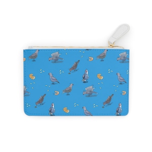 Mini bolsa clutch com pombo brincalhão, porta-moedas fofo, carteira com estampa de animal, presente divertido para amantes de pássaros, bolsa azul para acessórios