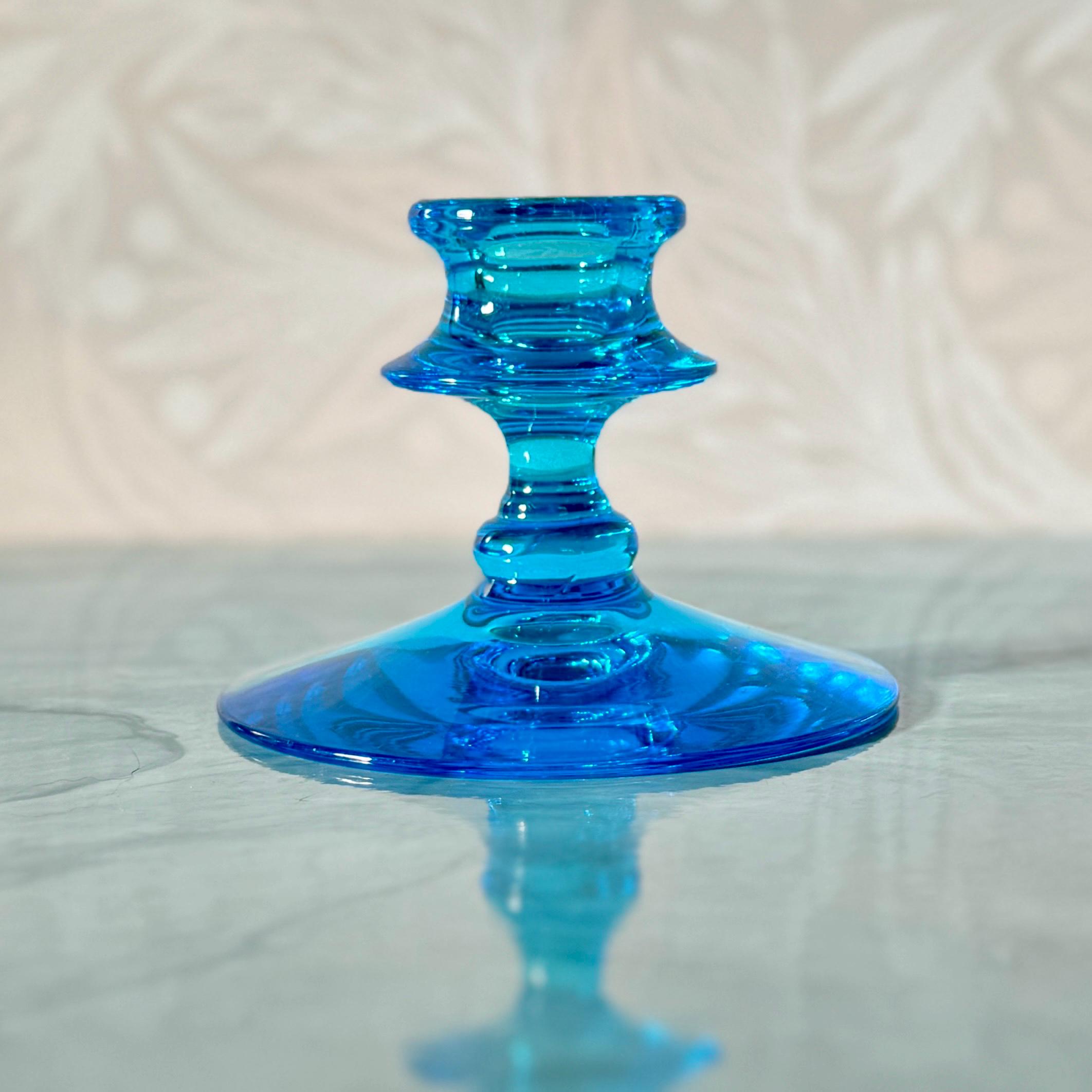 Depression Glass Candlesticks Blue - Etsy Sawtooth (Not Hobnail) Blue Glass Pair Of Candlesticks Rare main image 0