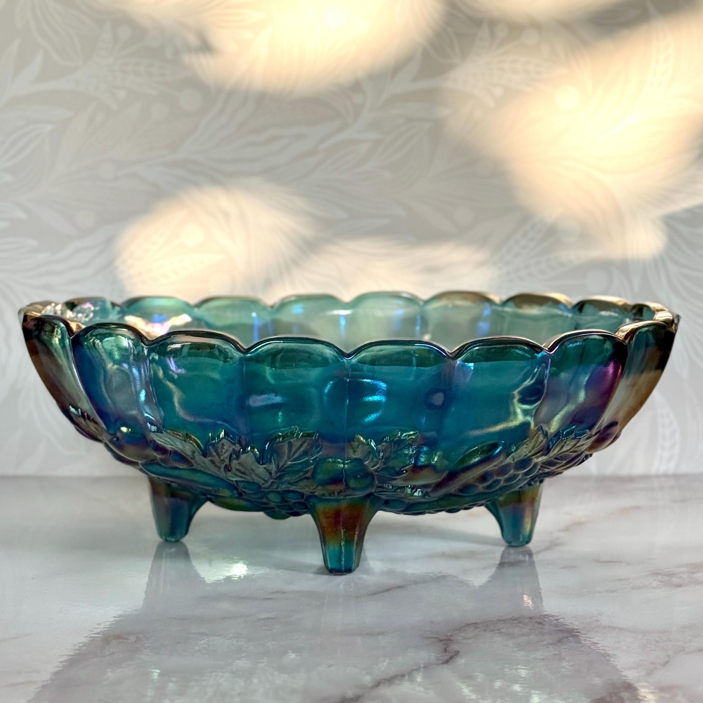 アメリカ製アンティーク　虹色に光るカーニバルグラス　角形ボウル【美品・稀少品】 アメリカ製アンティーク 虹色に光るカーニバルグラス 角形ボウル