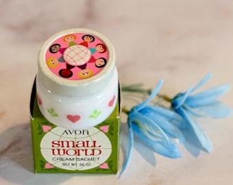 Small World By Avon Vintage geparfumeerd crème zakje in pot - originele doos - NOS - Mary Blair for Disney - kleurrijke retro kindermake-up