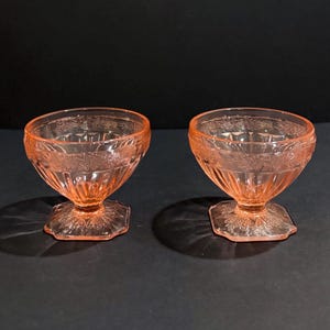 Pair of 2 Vintage Depression Glass 1930’s “Adam Pink” Tall Sherbet / Champagne Glass / Dessert Bowls by Jeanette Glass