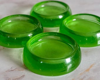 Set of 4 Antique Green Hazel Atlas Uranium Glass Round Furniture Coasters - Vintage Glowing Unique UV Reactive Glassware
