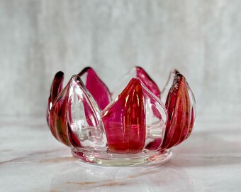 Ciotola/portacandele in vetro vintage Westmoreland Lotus Ruby Flash Rose - Elegante decorazione retrò MCM di metà secolo, colore rosso