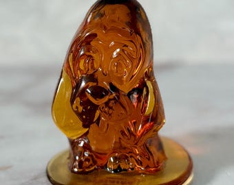Viking Art Glass Amber Droopy Basset Hound Figural - Vintage Hondenliefhebber Cadeau - Cadmium/selenium UV Glow - Neutraal bruin Decor halverwege de eeuw