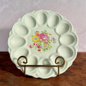 E & R American Floral Bouquet Pattern White Porcelain / Ceramic Deviled Egg Serving Platter - Vintage 1940’s Shabby Chic Decor - Rose Design