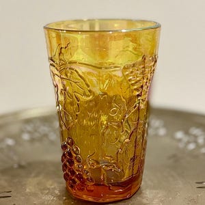 Single Amber Harvest Grapes Carnival Juice Glass by Indiana Glass - 1970’s