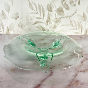 Lancaster Petal Green Rolled Console Bowl - Rare Pastel Green Uranium Glass Coffee Table Decor - UV Reactive Glass - Unique Vintage Uranium