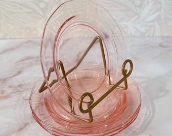 Juego de 4 platos de ensalada Fostoria Fairfax Pink de 19 cm (7,5") - Vajilla de cristal minimalista vintage de la época de la Gran Depresión con forma de dodecágono de 12 lados - Plato clásico y elegante