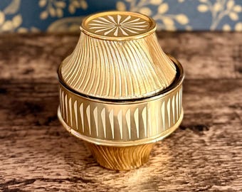 Vintage Gold Overlay Glass Avon Perfumed Candle & Votive Holder - Art Deco Style 1970’s Decor - Two Piece Metallic Candle Lamp