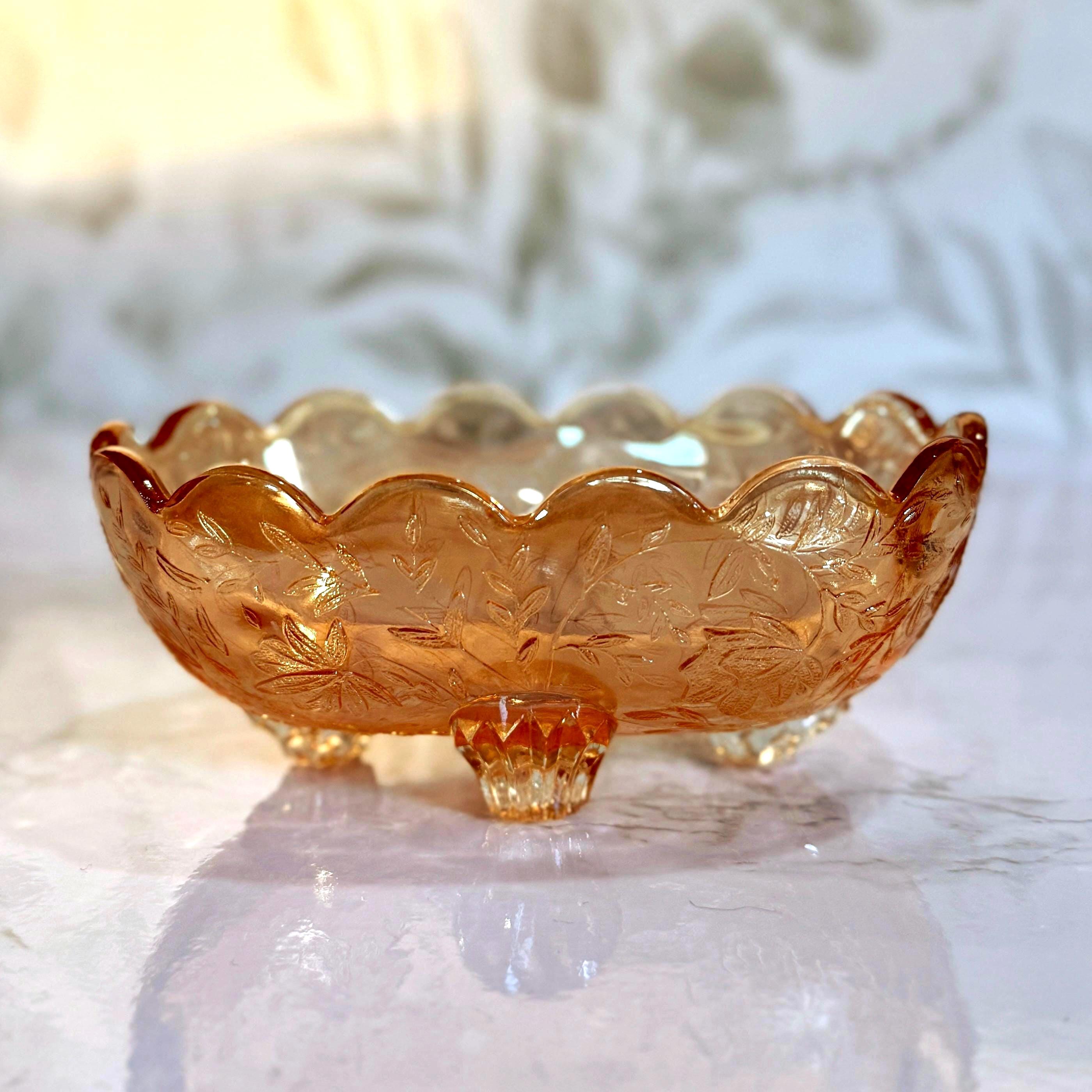 Vintage Jeanette Glass Marigold Carnival Glass Footed Bowl - Amber