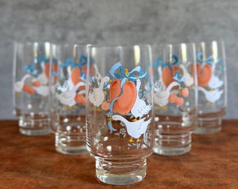 Set of 5 Country Geese & Apples “Marmalade” Drinking Glasses - Vintage Farm Life Glassware - 1980’s Country Kitchen Decor