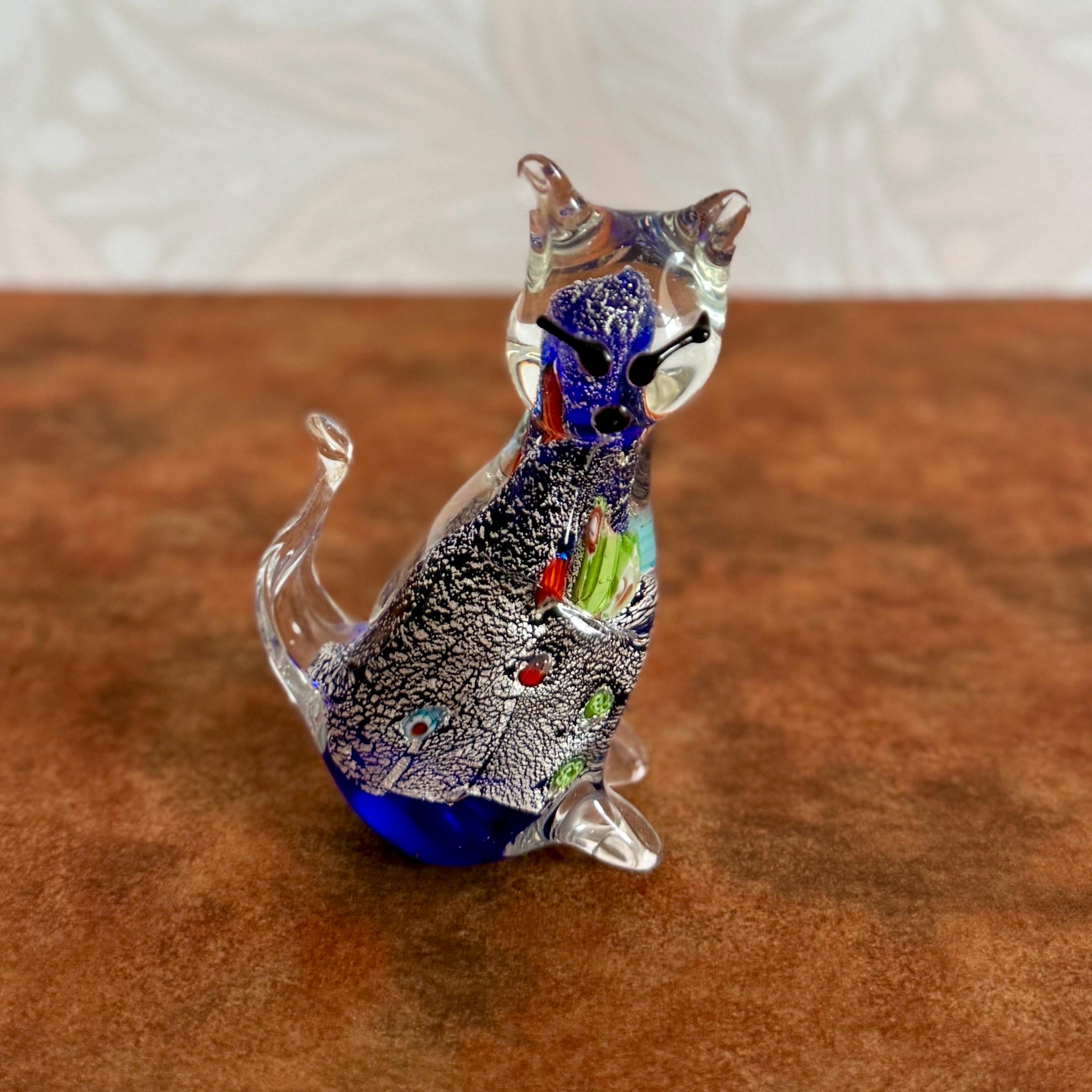 ムラノ　ねこ　ガラス　置物 ヴィンテージ ムラノガラス 猫 キャット オブジェ ムラノ ねこ