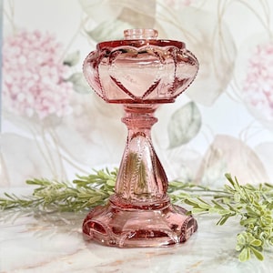 Antique 1800s Pink Glass Oil Lamp Base - Findlay Beaded Queen of Hearts Oil Lamp - Vintage Colorful Feminine Glass Oil Lamp - Girly Decor