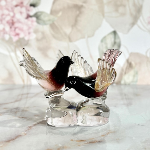 Salviati Murano Vintage Mid Century Hand Blown Glass Love Birds