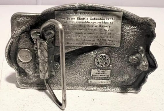 Boucle De Ceinture Vintage 1982 Space Shuttle Columbia - Bergamot Brass Works - Étain Coloré
